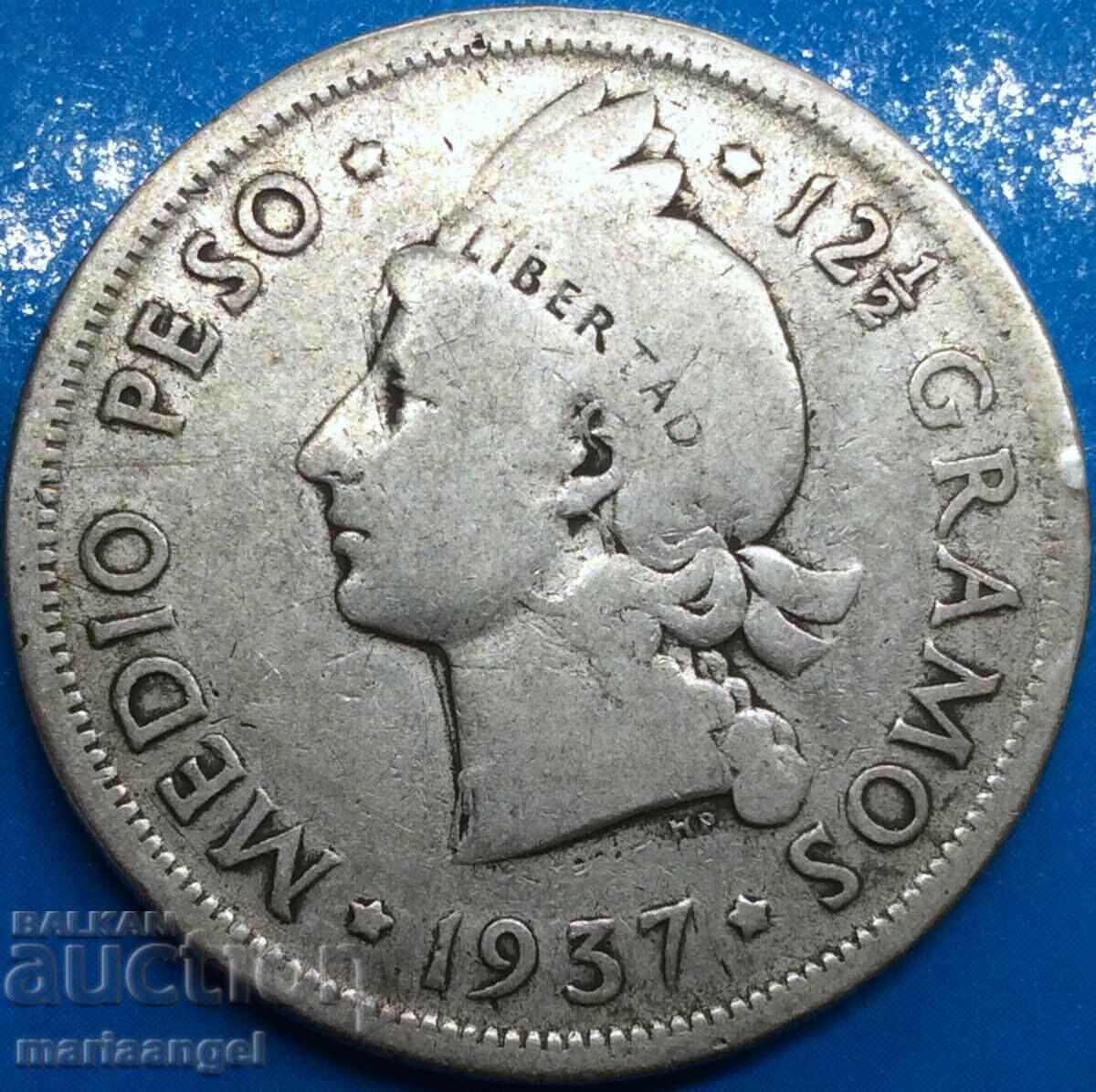 1/2 Peso 1937 Republica Dominicană 12,5g argint