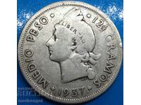 1/2 Peso 1937 Dominican Republic 12.5g silver