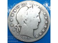 1/2 dollar 1905 USA "Barber" 11.53g silver