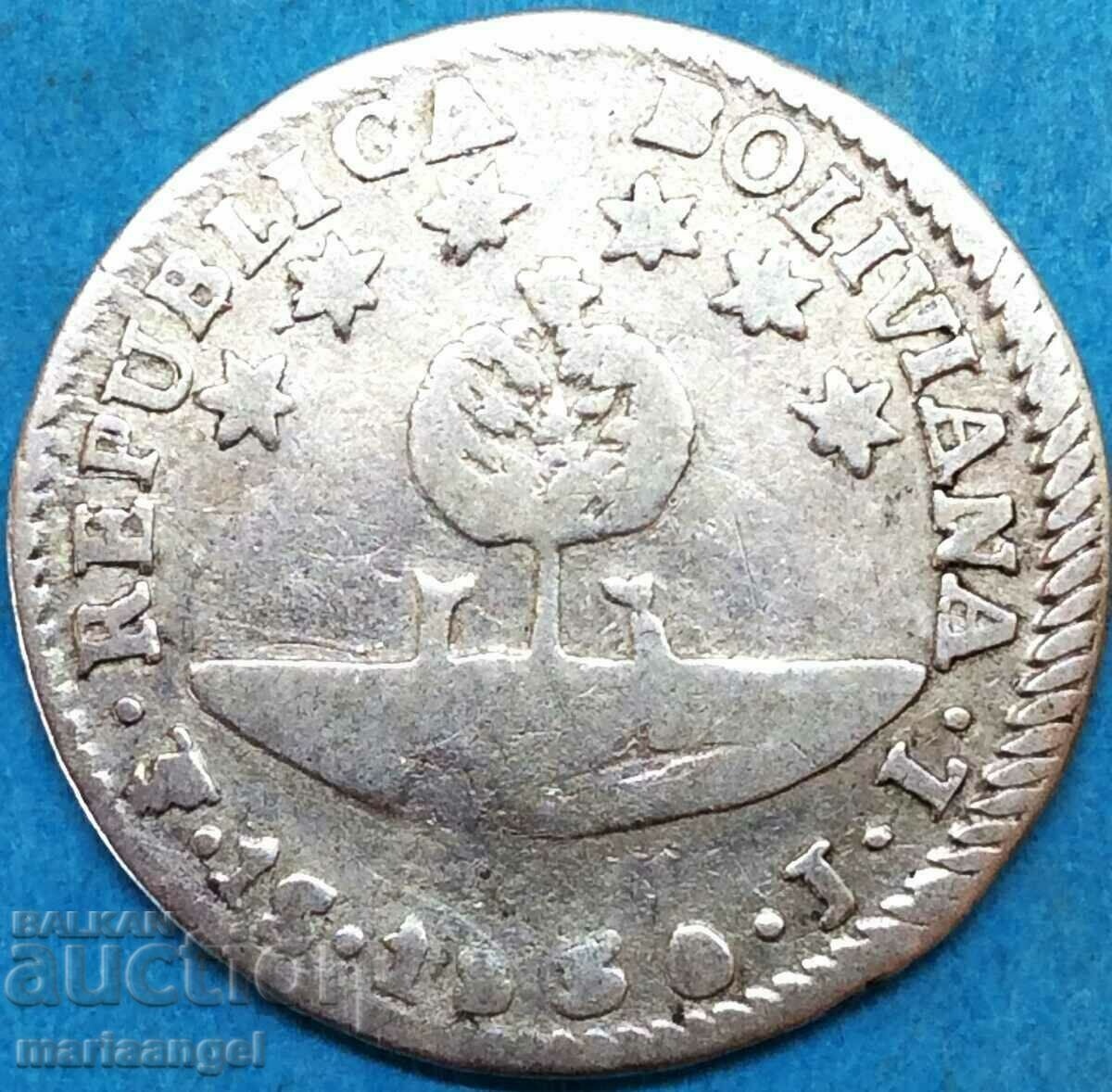 1 Sol Bolivia 1830. bust din argint Bolivar