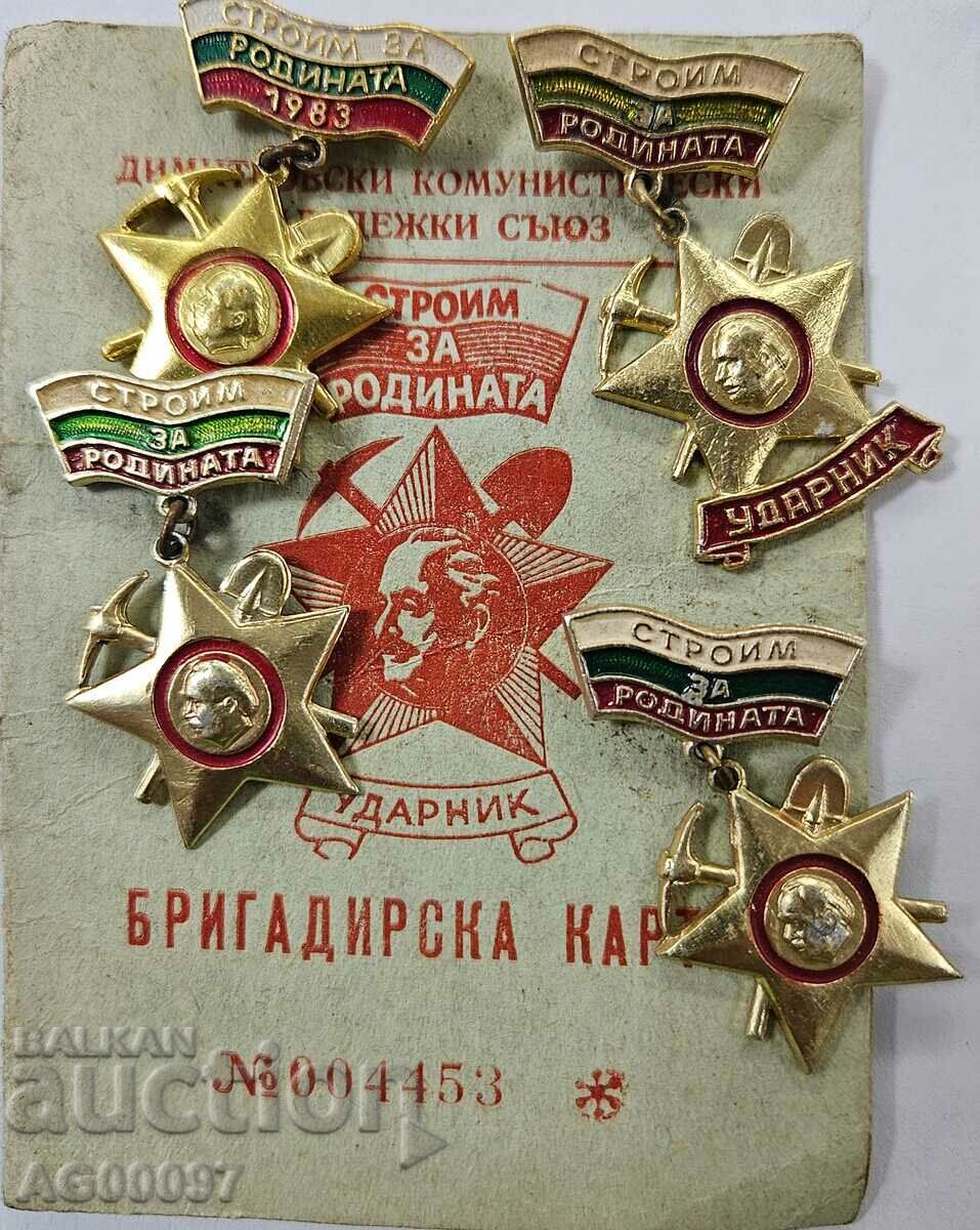 Brigadier card with 4 badges, awards - medals