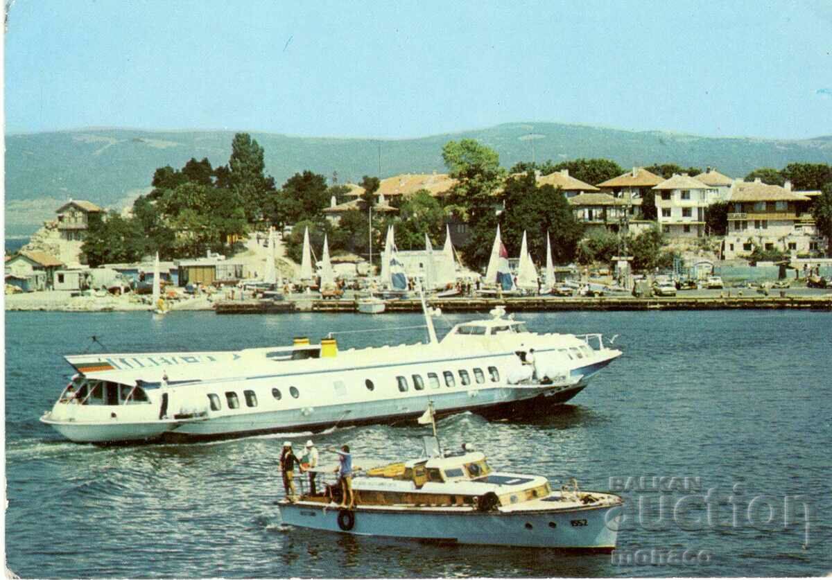 Carte veche - Nessebar, Port, navă "Comet"