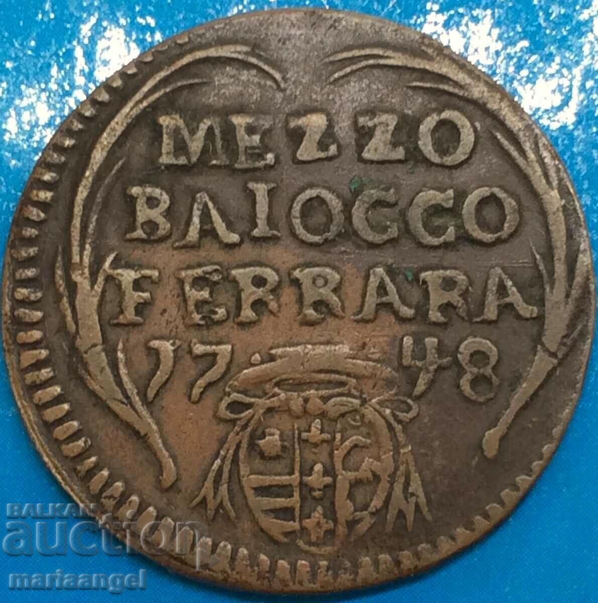 Βατικανό 1748 Sede Vacante Mezzo Baiocco 1/2 Benedict XIV Cu RR