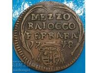 Βατικανό 1748 Sede Vacante Mezzo Baiocco 1/2 Benedict XIV Cu RR