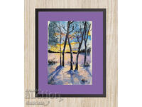 Winter, watercolor with passepartout and frame