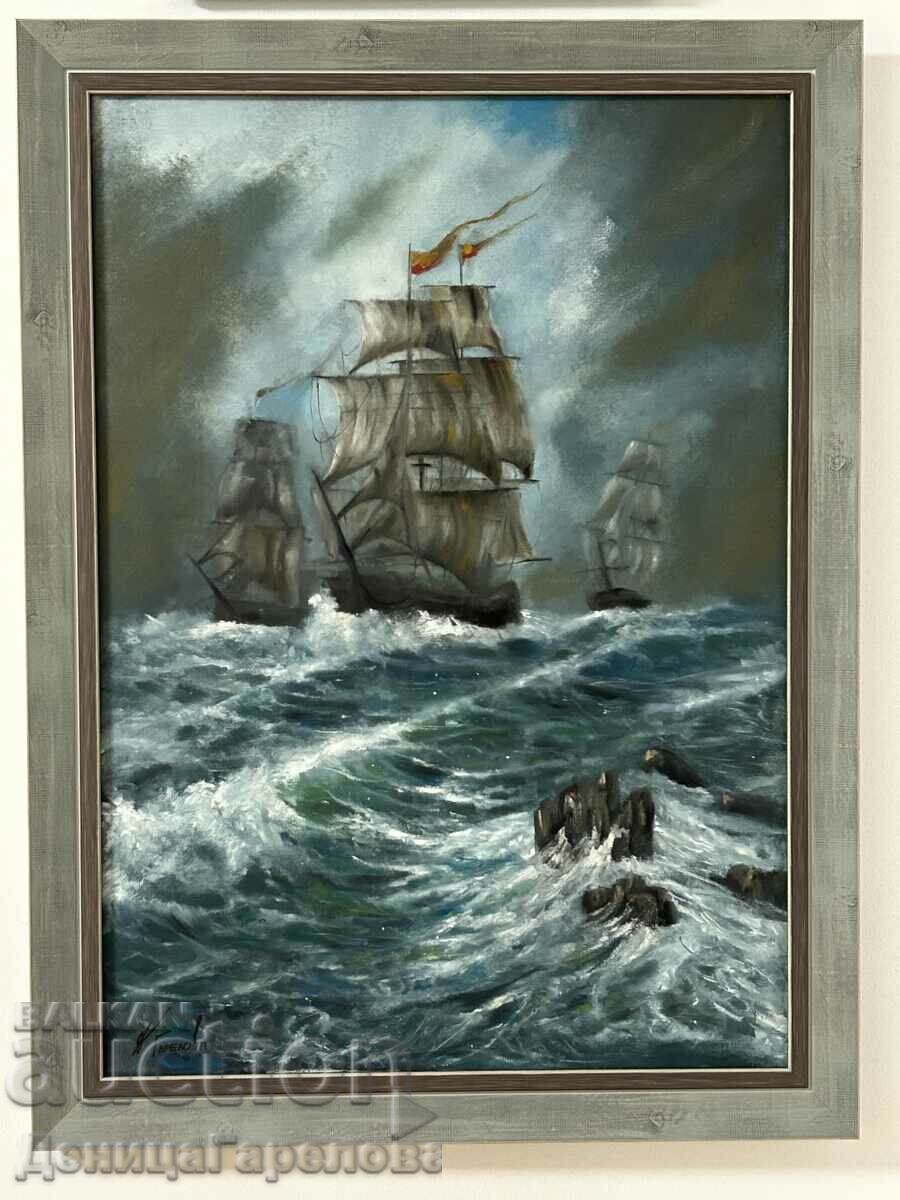 Denitsa Garelova painting "Stormy sea" 50/70 oil frame