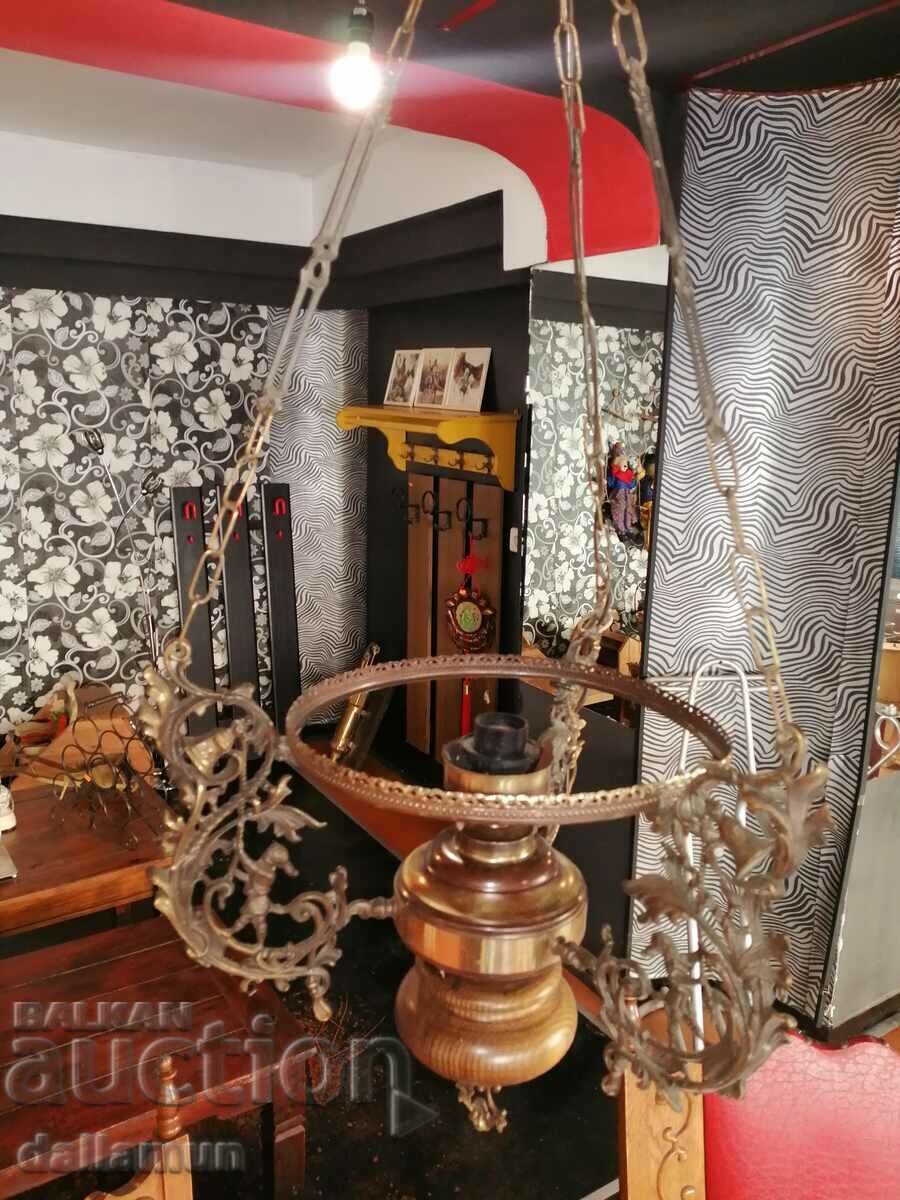 antique chandelier with brass details and wooden base - 5 antique chandelier with brass details and wooden base - 5