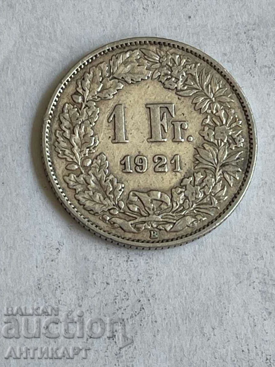 silver coin 1 franc silver Switzerland 1921