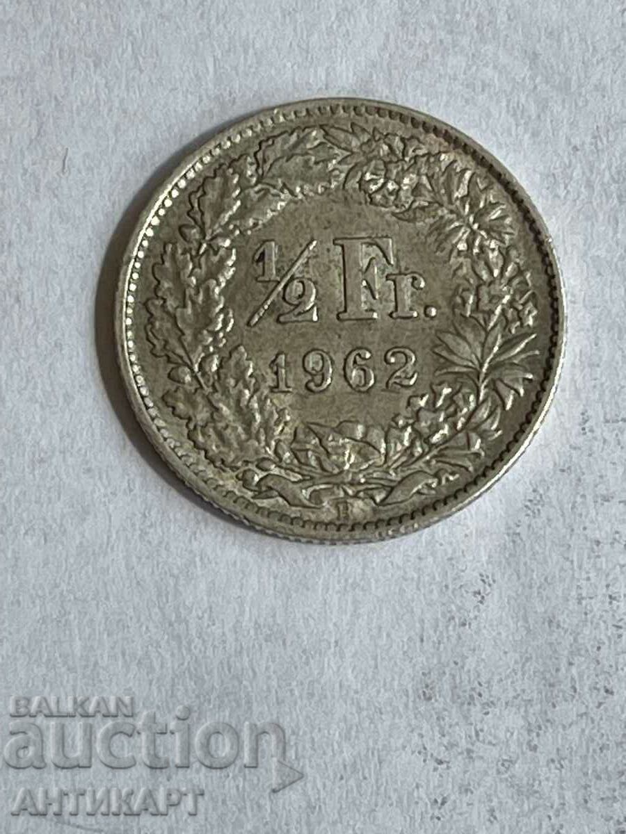 monedă de argint 1/2 franc argint Elveția 1962