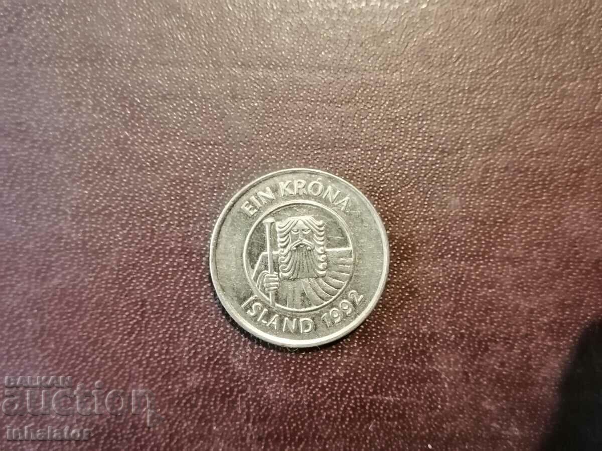 Iceland 1 kroner 1992