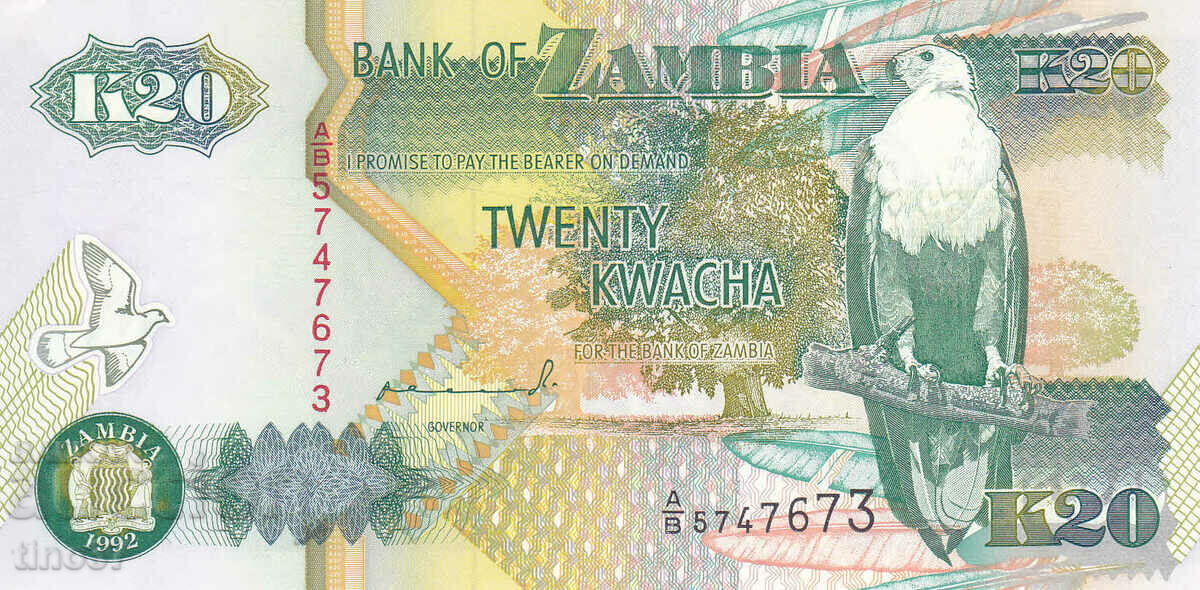 tino37- ZAMBIA - 20 KWACHA - 1992 - UNC with price 1.90 BGN | € 0.97 tino37- ZAMBIA - 20 KWACHA - 1992 - UNC with price 1.90 BGN | € 0.97