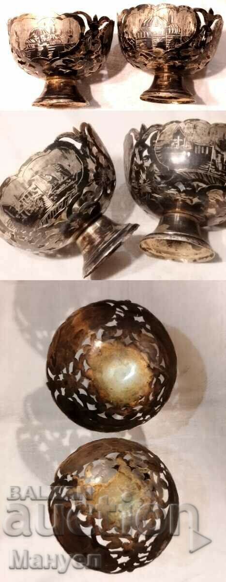 A set of old silver (niello) Ottoman dishes. - 5