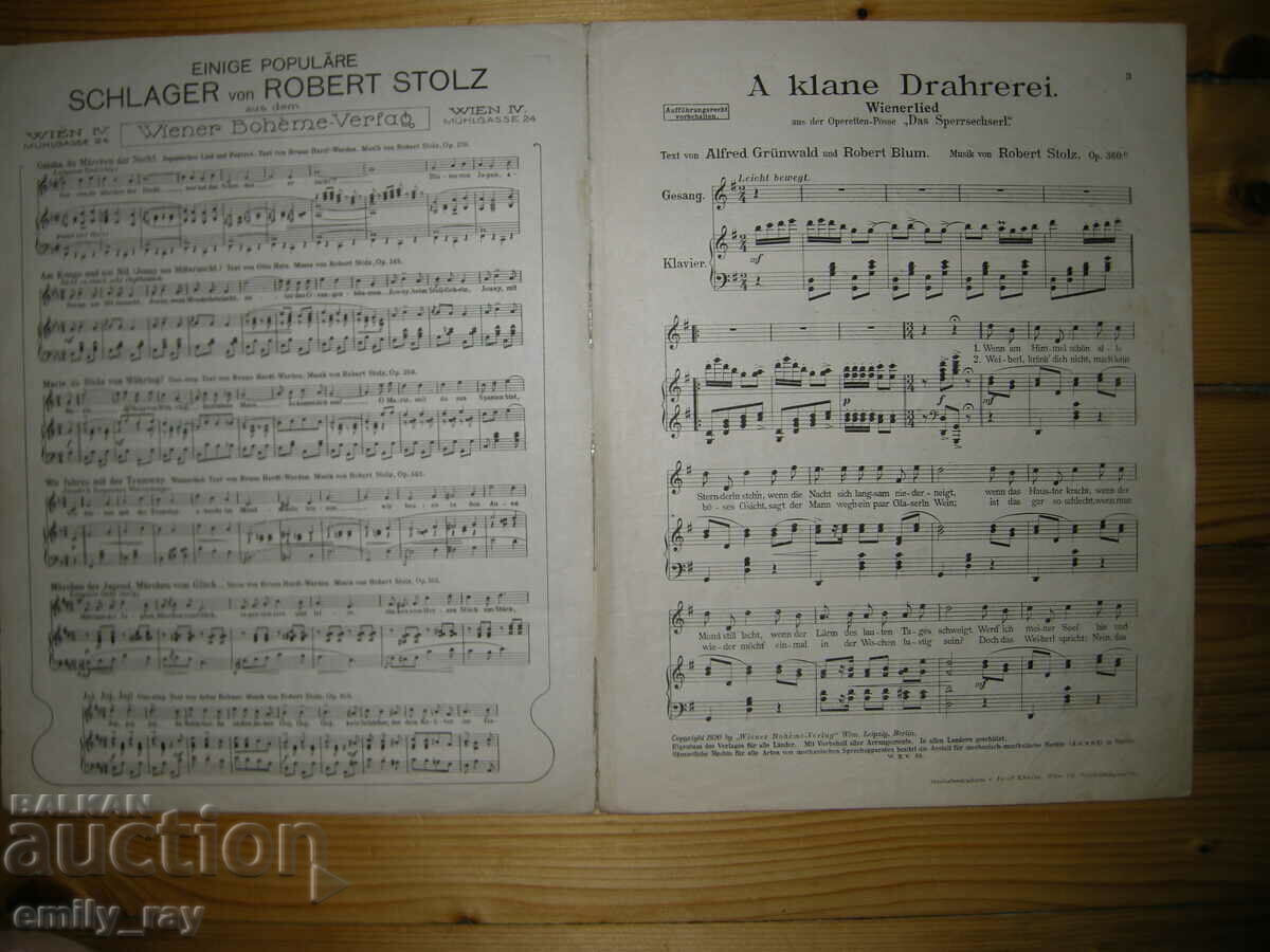 Sheet music - A Klane Drahrerei - Robert Stolz with price 4.00 BGN | € 2.05 Sheet music - A Klane Drahrerei - Robert Stolz with price 4.00 BGN | € 2.05