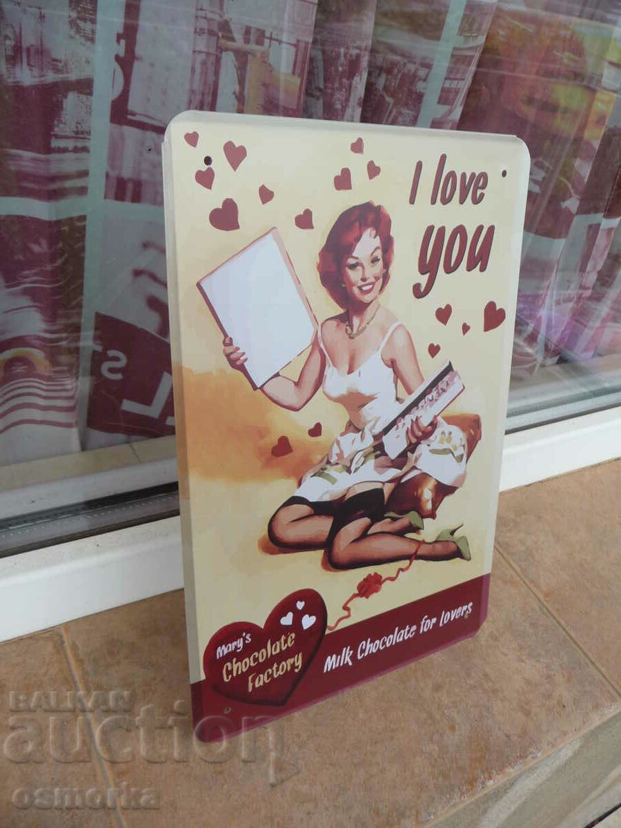 Metal sign erotica milk chocolate for love I love you bon with price 18.00 BGN | € 9.20 Metal sign erotica milk chocolate for love I love you bon with price 18.00 BGN | € 9.20