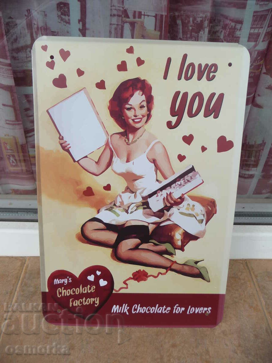 Metal sign erotica milk chocolate for love I love you bon