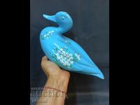 Porcelain large blue duck handmade with flowers