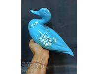 Porcelain large blue duck handmade with flowers