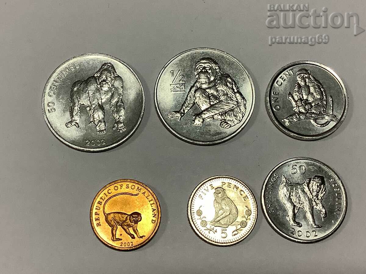 LOT of 6 MONKEY themed coins various countries