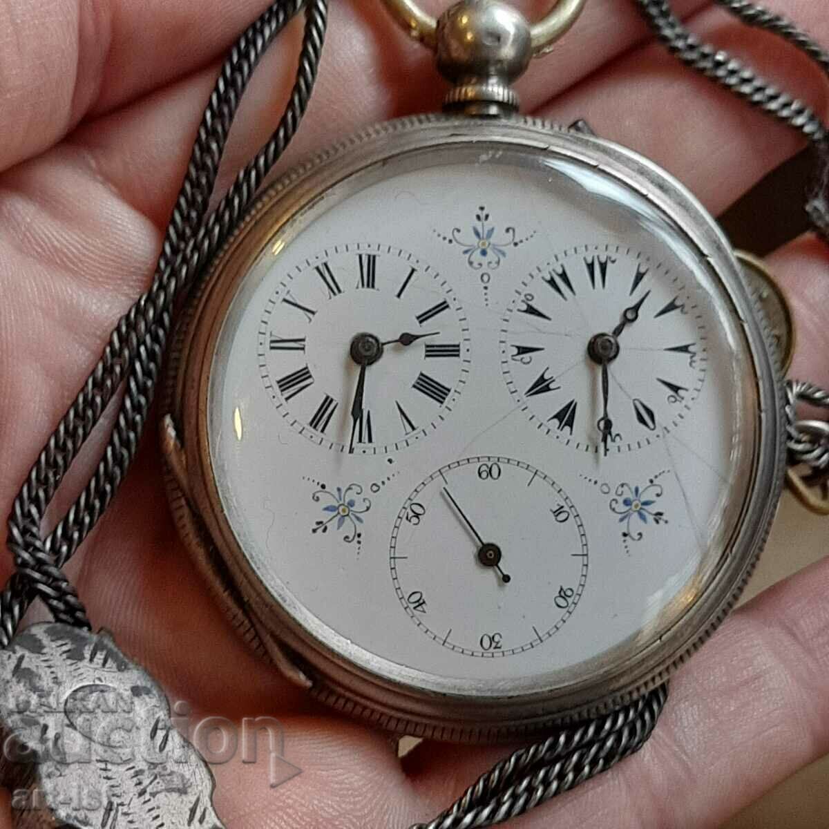 Ceasul de buzunar al căpitanului, argintiu, cu fus orar dublu - 6