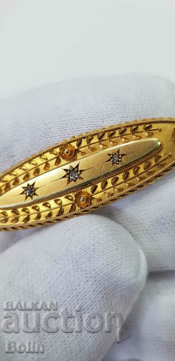 Rare 19th Century 15ct Victorian Gold Diamond Brooch - 5