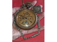 Swiss pocket watch, triple calendar with moon phase