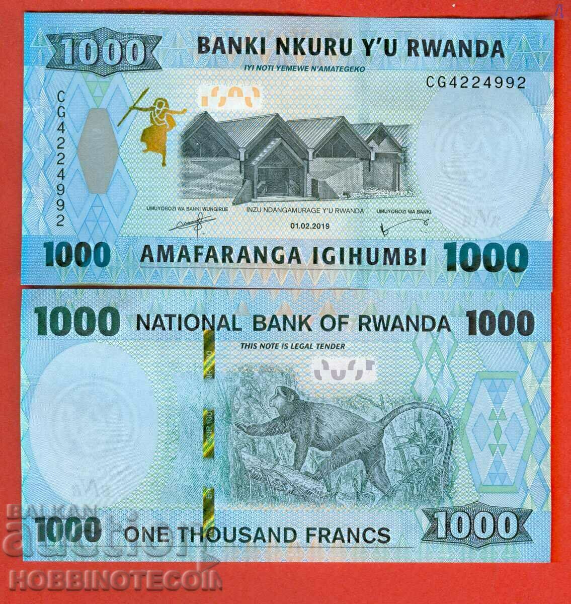 RWANDA RWANDA 1000 1000 Franc issue - issue 2019 NEW UNC