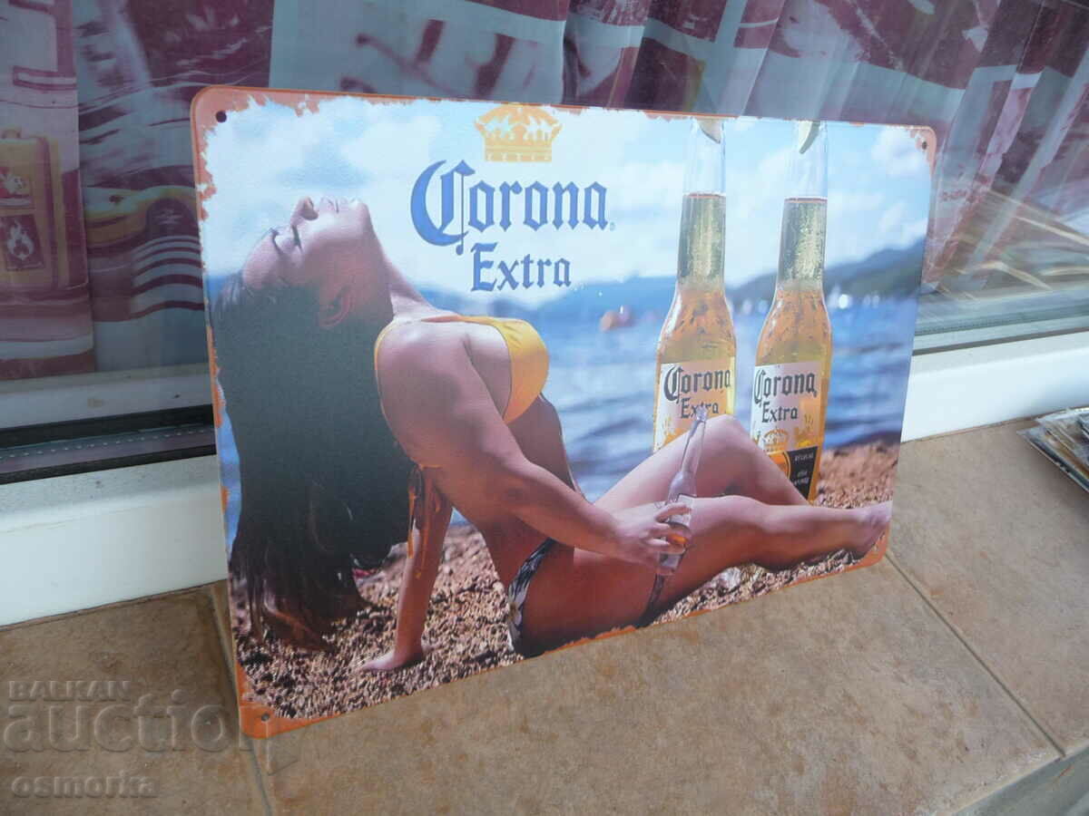 Metal sign beer Corona Extra erotica on the beach bottle ba with price 18.00 BGN | € 9.20 Metal sign beer Corona Extra erotica on the beach bottle ba with price 18.00 BGN | € 9.20