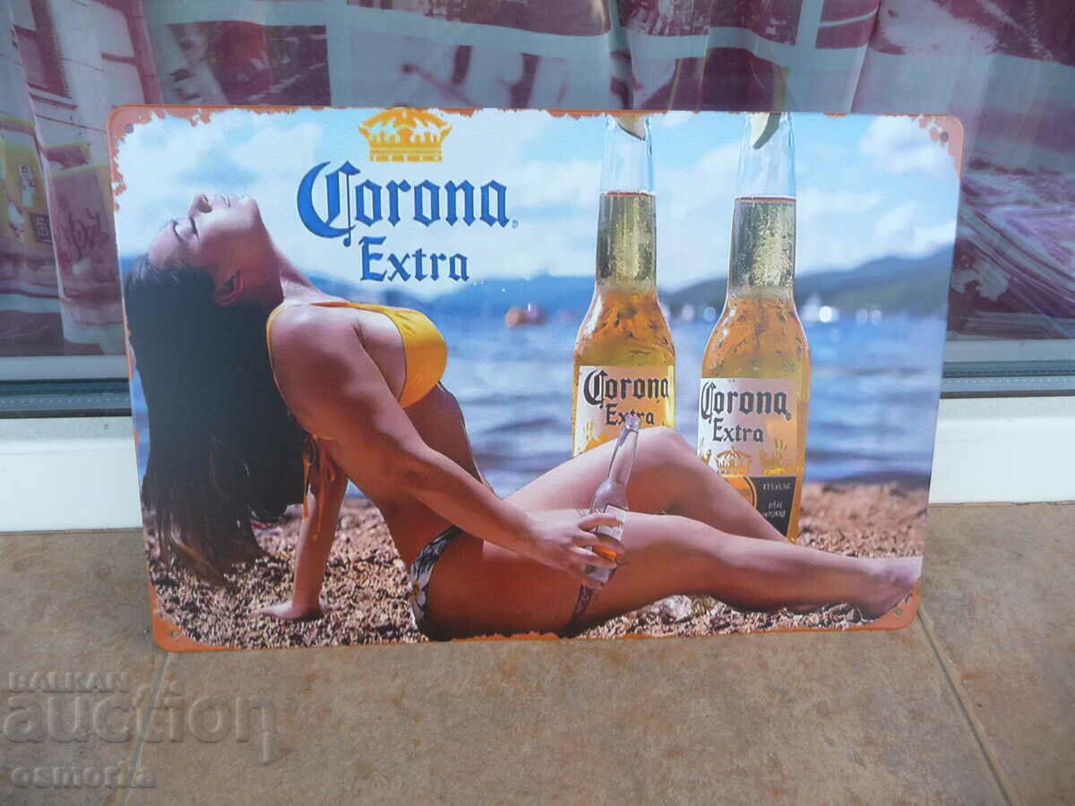 Μεταλλική πινακίδα μπύρα Corona Extra erotica στο μπουκάλι της παραλίας μπα