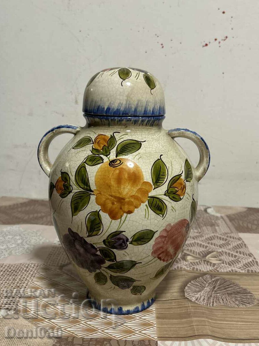 Porcelain Italian vase with marked lid