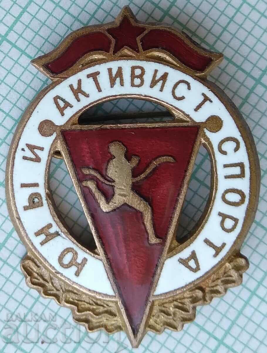 16984 Badge - Young activist in sports USSR - bronze enamel