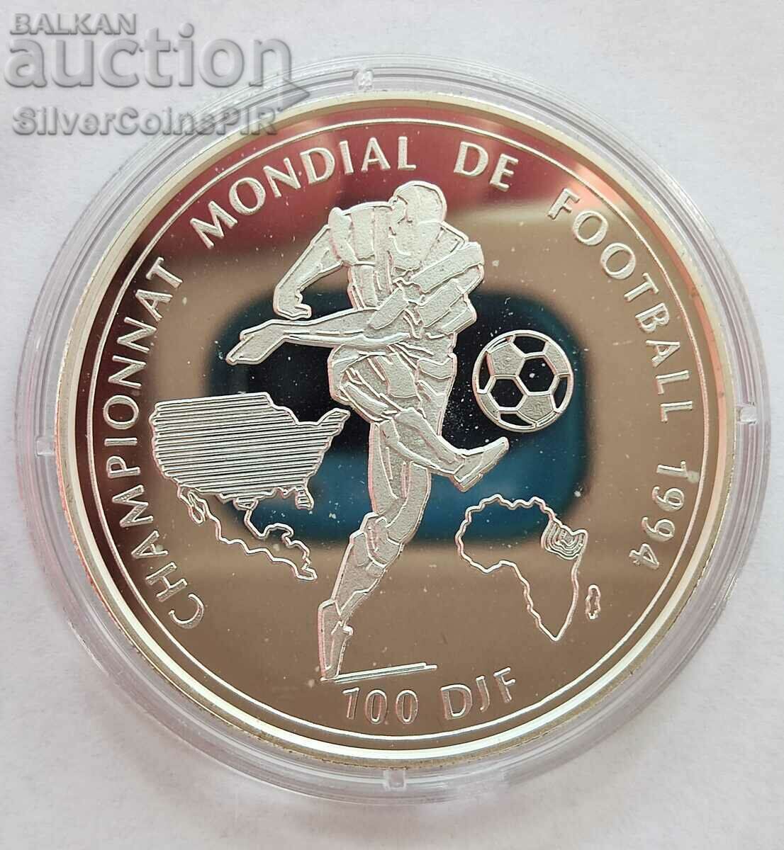 Silver 100 Francs FIFA World Cup 1994 Djibouti