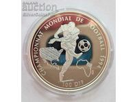 Silver 100 Francs FIFA World Cup 1994 Djibouti