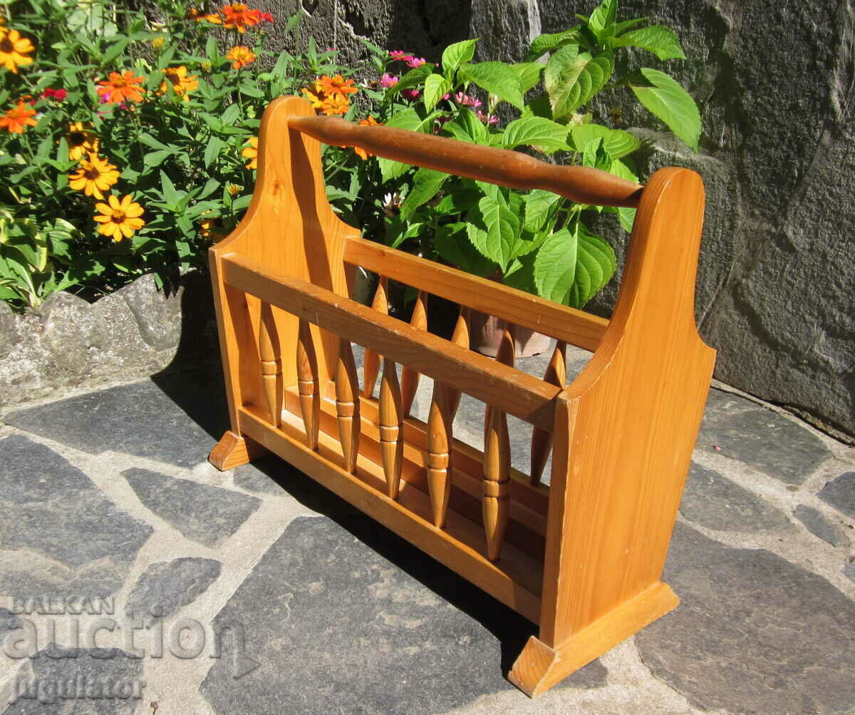 Auction  vintage wooden stand newspaper and magazine rack