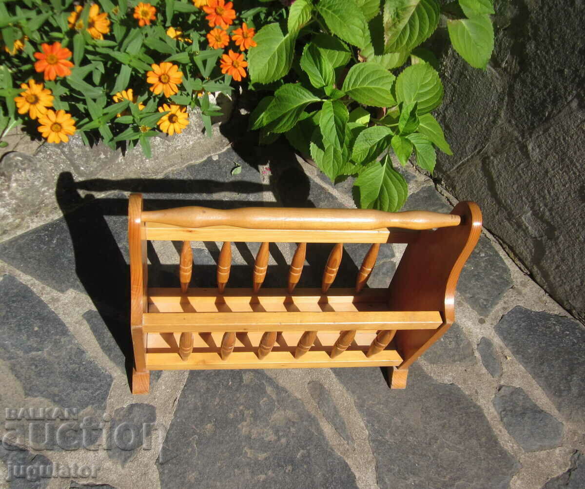 vintage wooden stand newspaper and magazine rack - 5