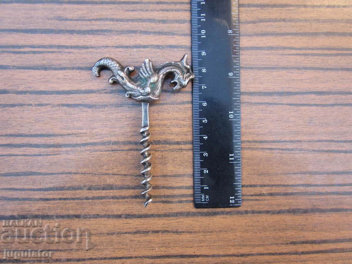 antique silver plated corkscrew with seahorse figure - 7