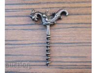 antique silver plated corkscrew with seahorse figure