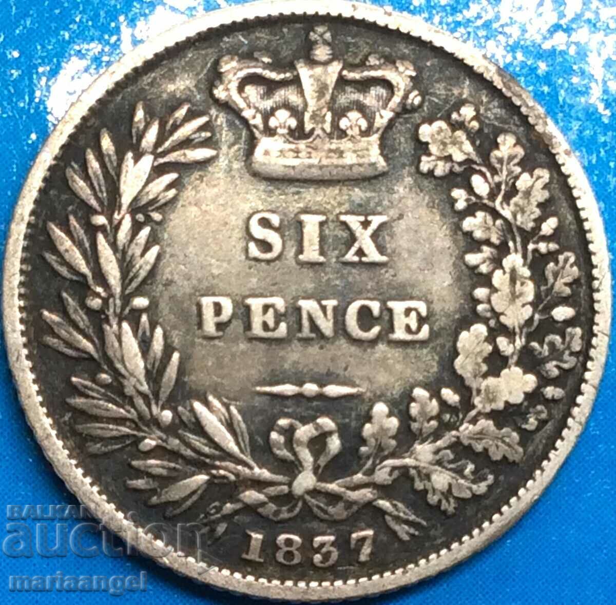 Marea Britanie 6 pence 1837 William IV argint