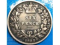 Great Britain 6 pence 1837 William IV silver