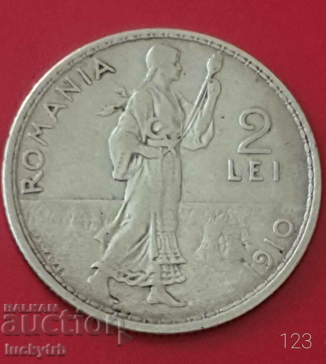 2 lei 1910 - Romania - Silver