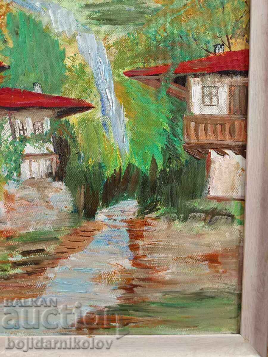 Auction B. Nikolov / Painting 65/45 / Village Houses / Canvas / Certificate Auction B. Nikolov / Painting 65/45 / Village Houses / Canvas / Certificate