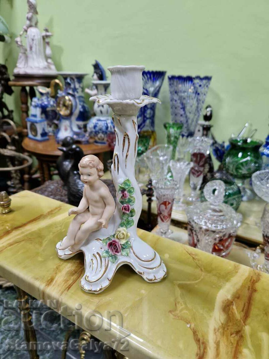 A great antique Dresden porcelain candle holder - 5