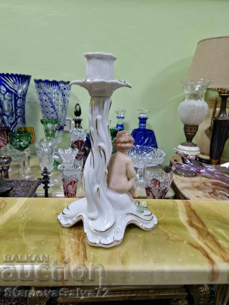 A great antique Dresden porcelain candle holder - 6