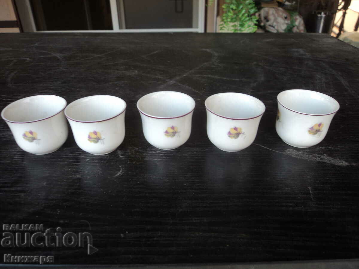 Old porcelain glasses for brandy, 5 pieces