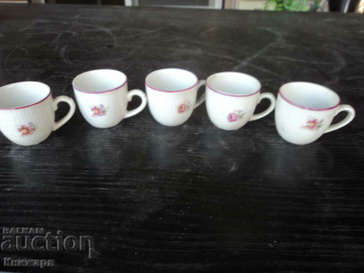 Old porcelain glasses for brandy, 5 pieces