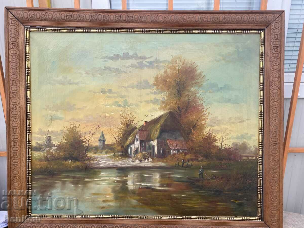 Unique old original oil on canvas painting