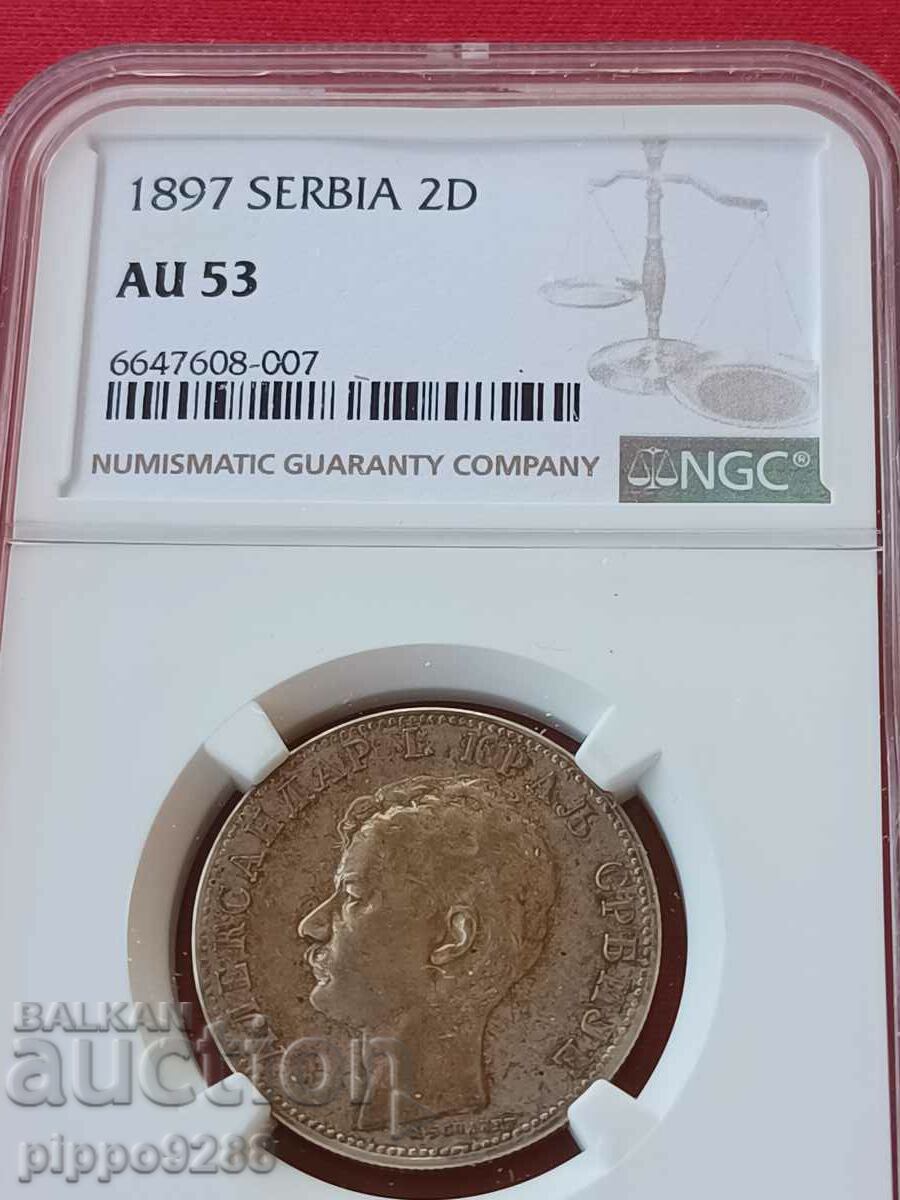 2 Dinari 1897 Serbia AU53 NGC