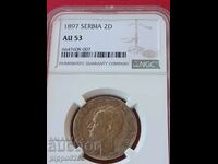 2 Dinars 1897 Serbia AU53 NGC