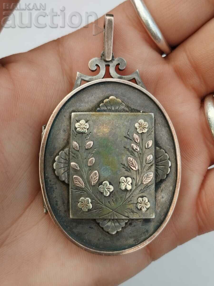 Victorian Silver and Gold Medallion Photo Pendant