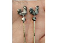 Two Silver Chopsticks Chopsticks Food Needles Cocktails Rooster