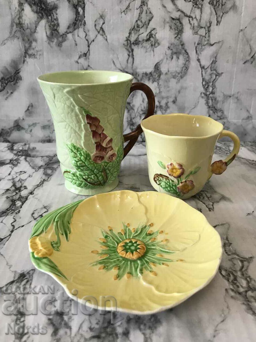 Porcelain cups and saucers with markings